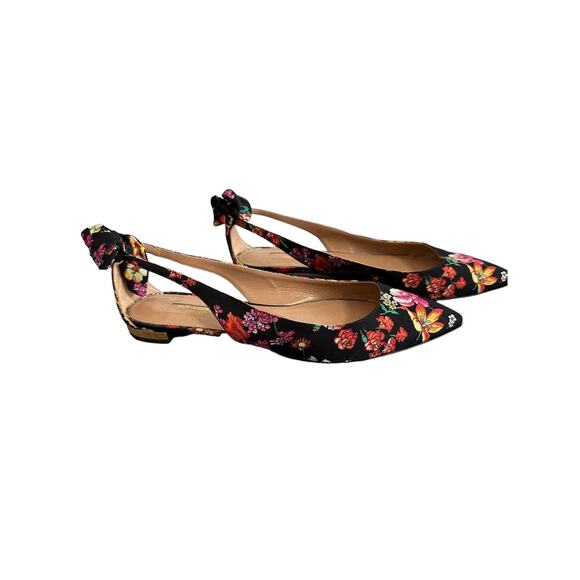 Aquazzura Bow Tie Floral Ballet Flats Size 36 Multicolor Pointed Toe - Picture 2 of 9